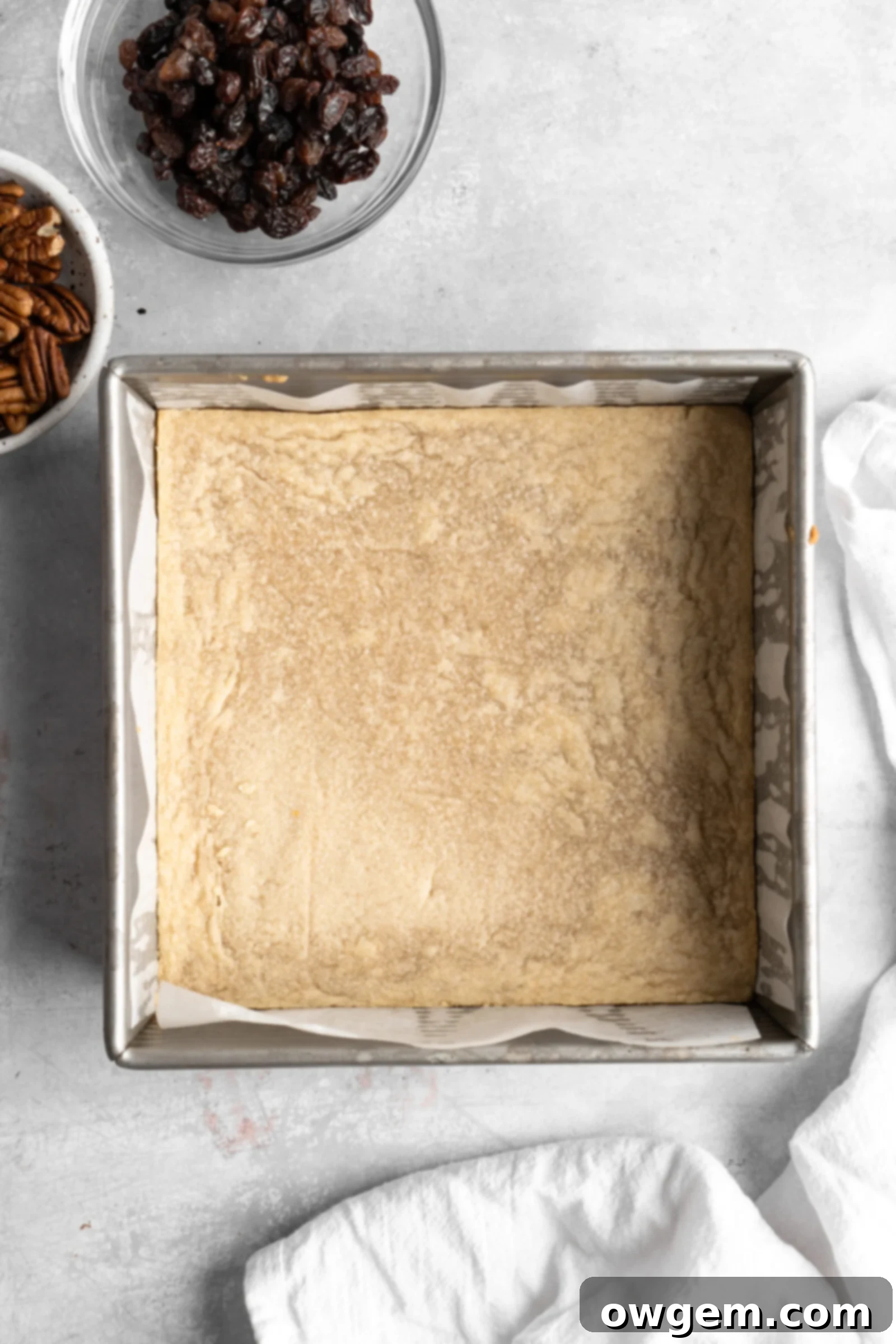 Baked shortbread crust, golden and ready for filling