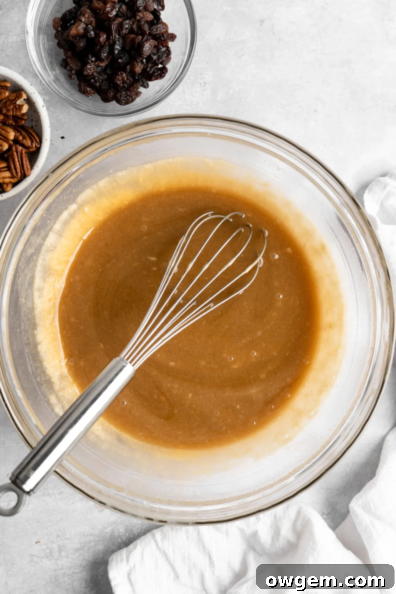 Pecan pie filling before adding nuts and raisins