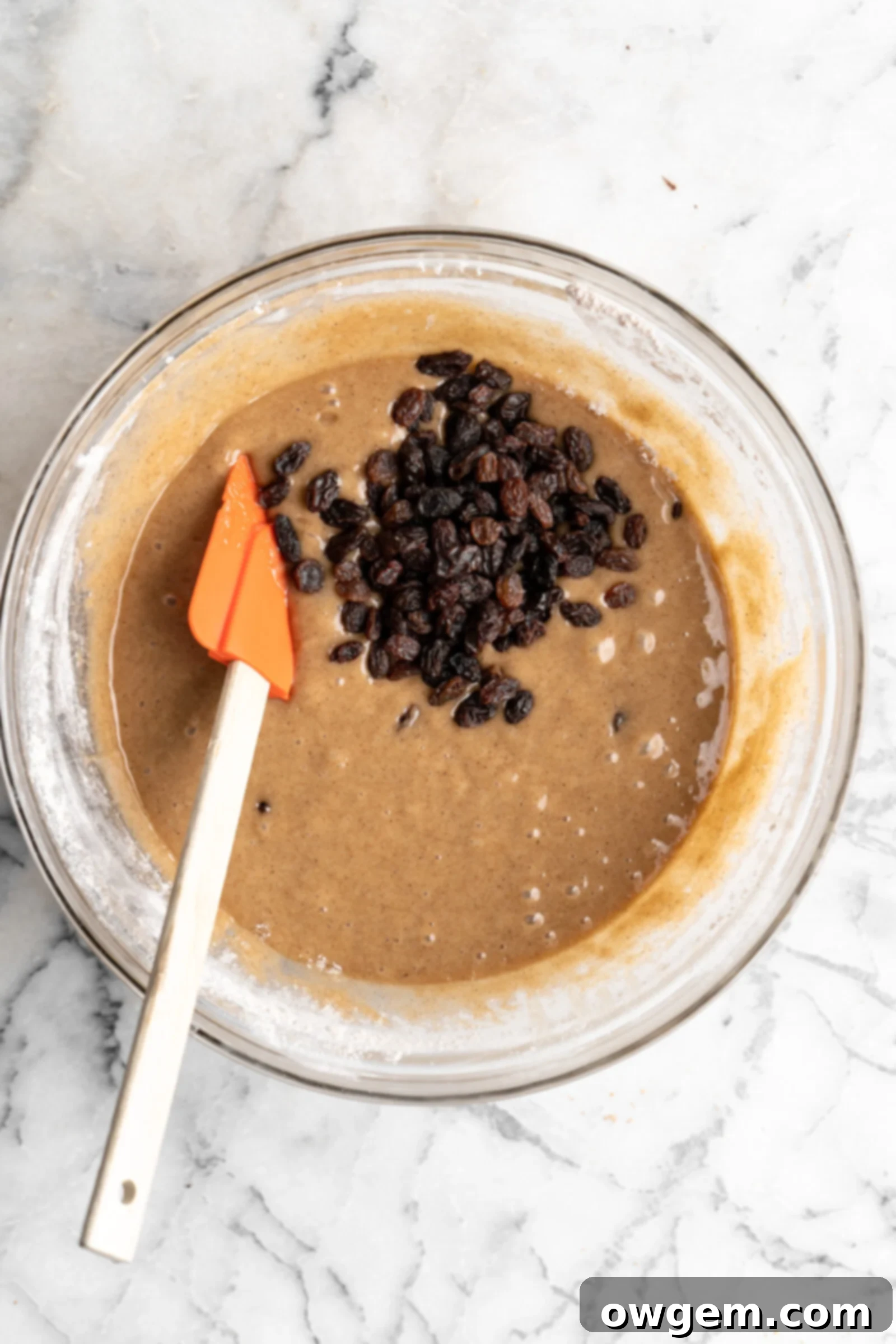 Spice cake batter with raisins added.