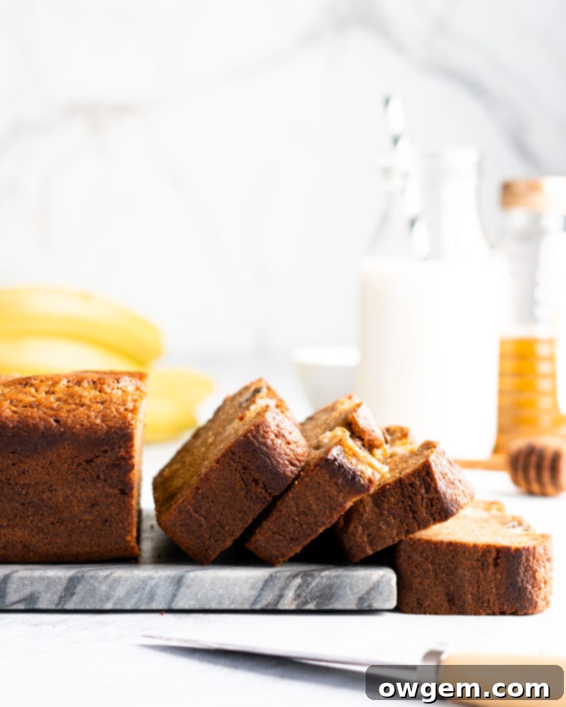 Moist and delicious golden banana bread is made with browned butter and bourbon, and baked to perfection.