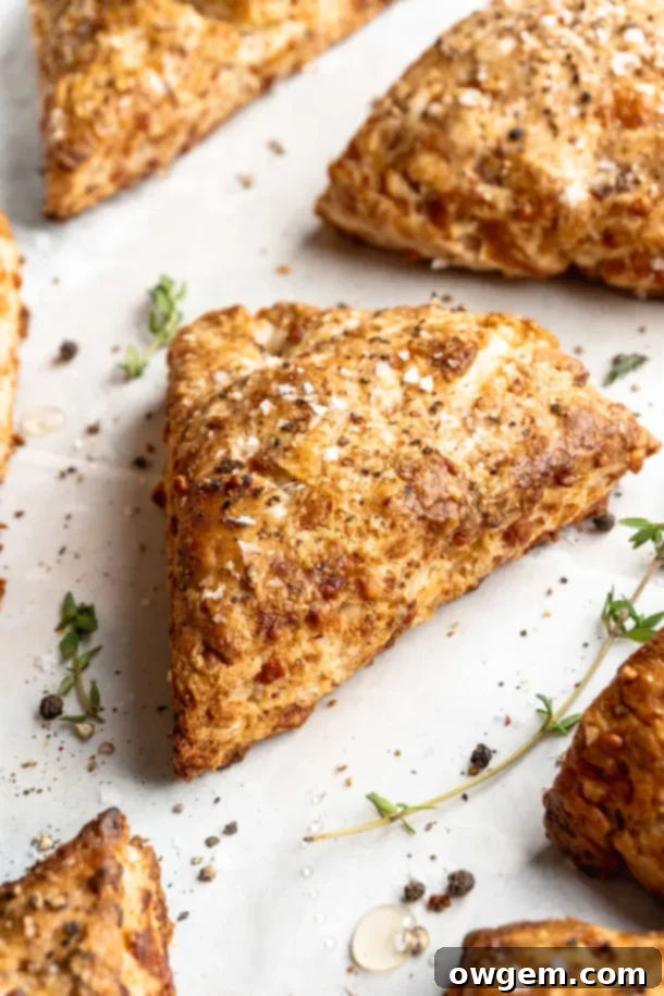 Scones resting on a baking sheet in the refrigerator